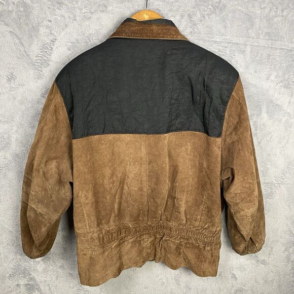Vtg Pelle Jacket Mens Large Brown Leather Black Patches Retro Classic Biker - Picture 5 of 11
